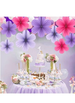 Daytoyz Paper Flowers Decorations for Wall Purple Paper Fans Classroom Decoration Paper Floral Backdrop Decor Paper Fans Decoration Hanging Paper Fans Pink Flower Wall Decor, Set of 9  - Image 4