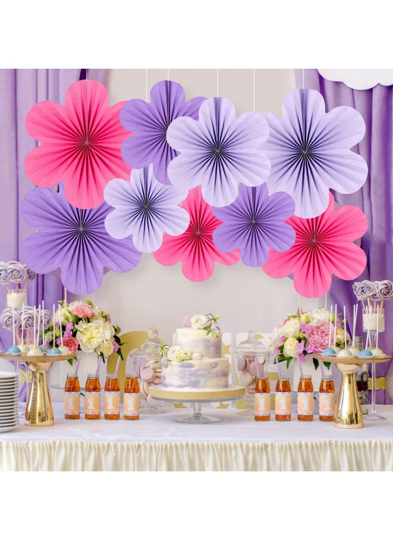 دايتويز زينة زهور ورقية للحائط، مراوح ورقية بنفسجية، ديكور للفصول الدراسية، ديكور خلفية زهور ورقية، مراوح ورقية معلقة، ديكور جدار زهور وردي، مجموعة من 9 قطع. - Image 5