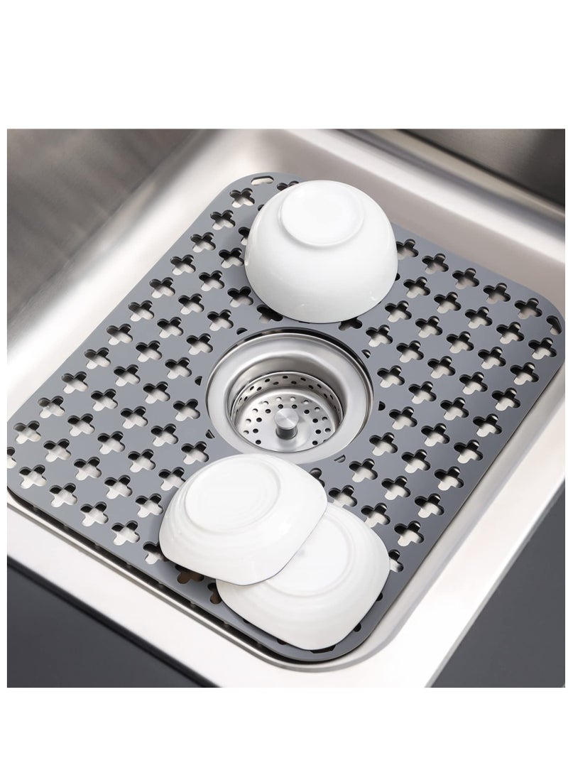 KASTWAVE حصائر المغسلة لقاعدة حوض المطبخ، واقيات حوض صديقة للبيئة من PVC لحوض المطبخ المصنوع من الفولاذ المقاوم للصدأ، سجادة تجفيف الأطباق سريعة التصريف، مقاومة للحرارة، رمادي داكن، 1 عبوة [14.17*11.81بوصة] - Image 1