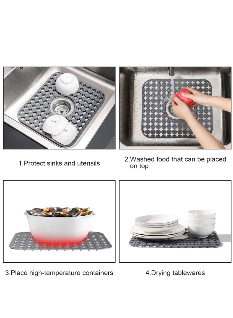 KASTWAVE حصائر المغسلة لقاعدة حوض المطبخ، واقيات حوض صديقة للبيئة من PVC لحوض المطبخ المصنوع من الفولاذ المقاوم للصدأ، سجادة تجفيف الأطباق سريعة التصريف، مقاومة للحرارة، رمادي داكن، 1 عبوة [14.17*11.81بوصة] - Image 5