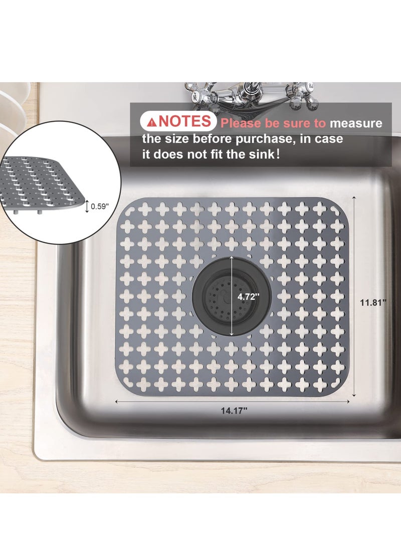 KASTWAVE حصائر المغسلة لقاعدة حوض المطبخ، واقيات حوض صديقة للبيئة من PVC لحوض المطبخ المصنوع من الفولاذ المقاوم للصدأ، سجادة تجفيف الأطباق سريعة التصريف، مقاومة للحرارة، رمادي داكن، 1 عبوة [14.17*11.81بوصة] - Image 3