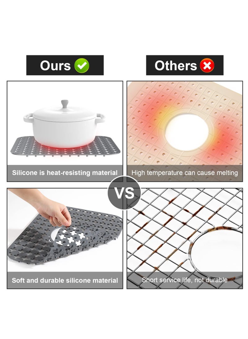 KASTWAVE حصائر المغسلة لقاعدة حوض المطبخ، واقيات حوض صديقة للبيئة من PVC لحوض المطبخ المصنوع من الفولاذ المقاوم للصدأ، سجادة تجفيف الأطباق سريعة التصريف، مقاومة للحرارة، رمادي داكن، 1 عبوة [14.17*11.81بوصة] - Image 2