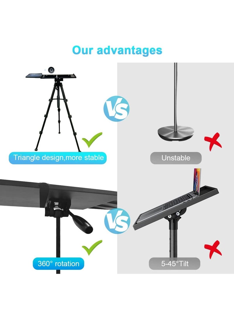 ارواق حامل ثلاثي القوائم لجهاز العرض، حامل عالمي للكمبيوتر المحمول، قابل للتعديل بارتفاع 53-110 سم، قابل للطي، دعم تلسكوبي مع صينية دوارة موسعة 360 درجة للمكتب والمنزل والاستوديو في الهواء الطلق - Image 2