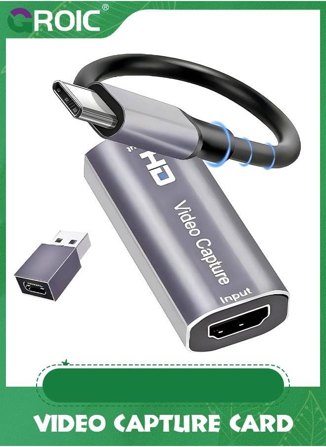 GROIC 4K HDMI Capture Card, Cam Link Video Capture Card HDMI to 1080P Type-C for Windows Mac OS System for Streaming Gaming Meeting with USB C Adapter to Adjust PS3 4, Switch, Xbox  - Image 1