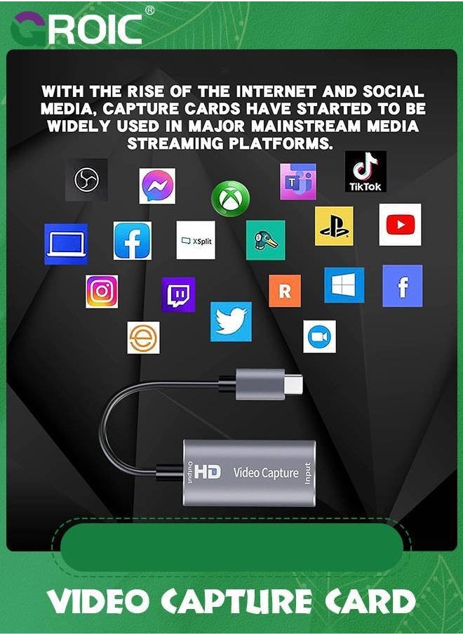 GROIC 4K HDMI Capture Card, Cam Link Video Capture Card HDMI to 1080P Type-C for Windows Mac OS System for Streaming Gaming Meeting with USB C Adapter to Adjust PS3 4, Switch, Xbox  - Image 4