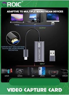 GROIC 4K HDMI Capture Card, Cam Link Video Capture Card HDMI to 1080P Type-C for Windows Mac OS System for Streaming Gaming Meeting with USB C Adapter to Adjust PS3 4, Switch, Xbox  - Image 5