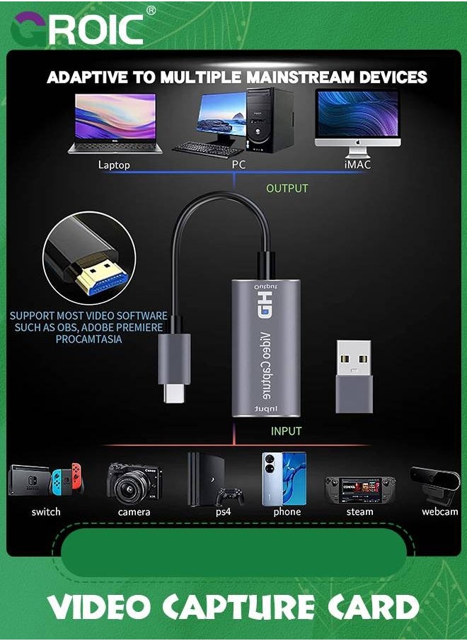 GROIC 4K HDMI Capture Card, Cam Link Video Capture Card HDMI to 1080P Type-C for Windows Mac OS System for Streaming Gaming Meeting with USB C Adapter to Adjust PS3 4, Switch, Xbox  - Image 5