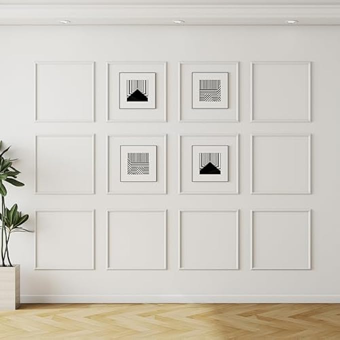 12 SET ACCENT WALL MOLDING KIT PREMADE WAINSCOTING PANELS WALL MOLDING PEEL AND STICK PANEL WHITE PRE CUT TRIM FOR WALLS PICTURE FRAME MOLDING FOR HOME DECORATION(20 X 20 INCH) - Image 2