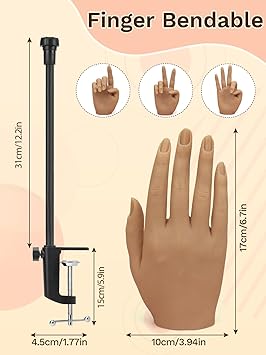 Deciniee Nail Practice Hand for Acrylic Nails Adjustable Silicone Nail Hand Practice Model with 240Pcs 3XL Clear False Nails Flexible Training Hand Manicure Kit for DIY Nail Art - Image 3