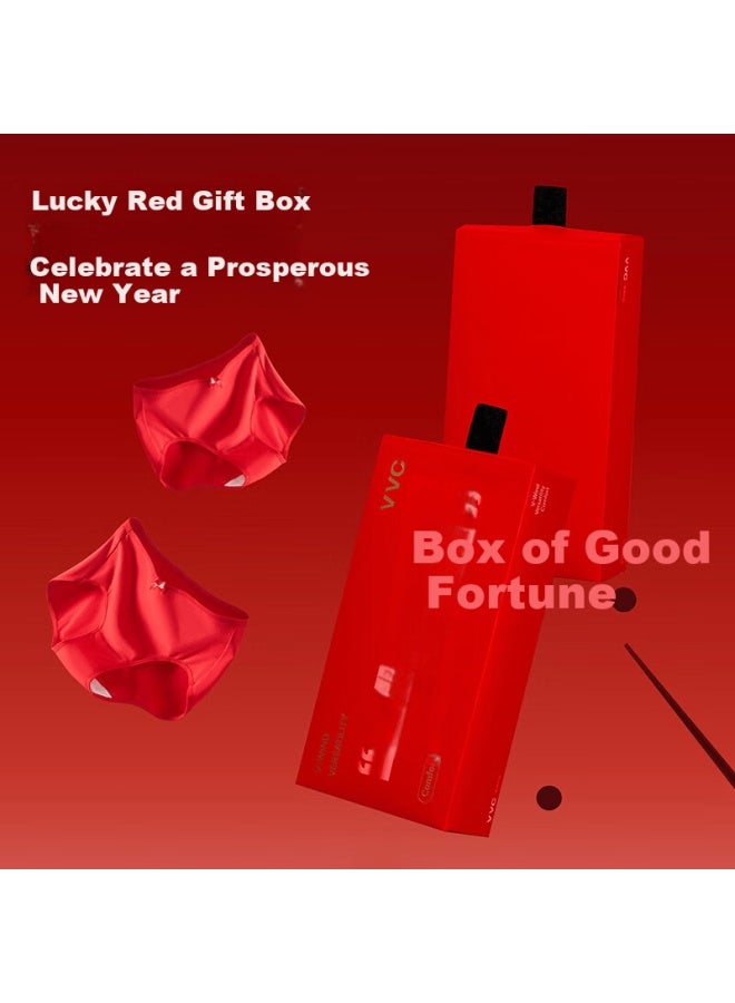 Vvc Women's Underwear Set Lucky Red Wedding Comfortable Triangle Panties Gift Box Set China Red S - Image 3