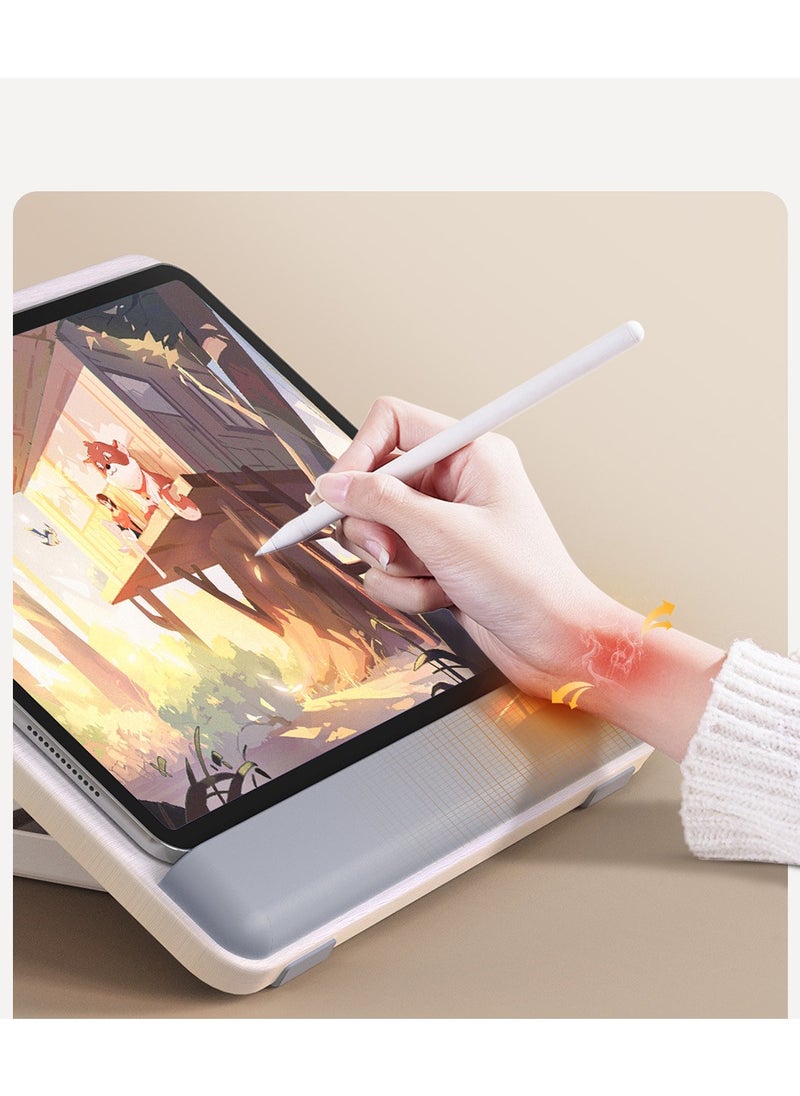 Tablet Desktop Stand Height Adjustable,Foldable Bamboo Drawing Ipad Holder,Multi-Angle Portable Stand Organizer,Compatible with 12.9 inch ipad pro 3rd/4th Gen