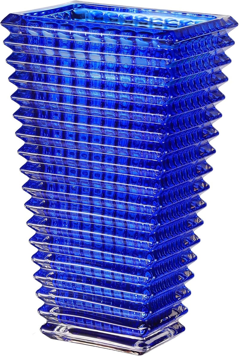 mcmcncuiu Crystal Glass Vase, Large Crystal Vases for Flowers, Large Flower Vase, Blue Modern Vases for Living Room, Bedroom, Kitchen, Dining Table, Mantle, Wedding, 11 Inches - Image 1