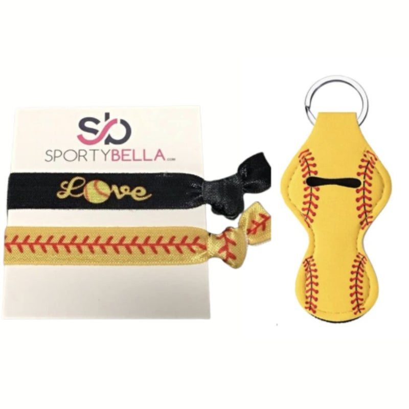 Infinity Collection Softball Gift Set Includes NoCrease Elastic Hair Ties and Softball Keychain Holder Accessories for Players Teens and Fans