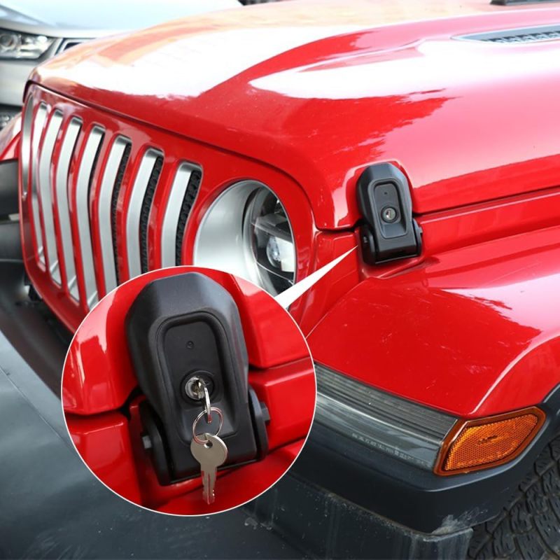 Car Hood Lock: Black High-strength ABS Anti Theft Hood Lock - Precision Spring Mount Anti Theft Device for Jeep Wrangler JL JLU 4XE Rubicon Sahara Sport Gladiator JT JK - Image 4