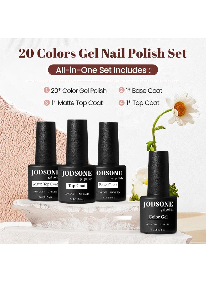 JODSONE - JODSONE 23 PCS Gel Nail Polish Set with Base Glossy and Matte Top Coat Multicolored Gel Nail Long Lasting Suitable for All Seasons - Image 1