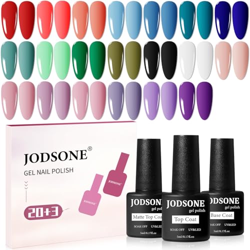 JODSONE 23 PCS Gel Nail Polish Set with Base Glossy and Matte Top Coat Multicolored Gel Nail Long Lasting Suitable for All Seasons - Image 1