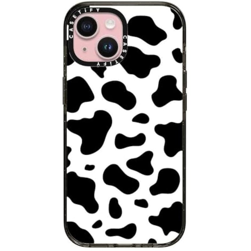 Casetify Impact Case for iPhone 15 【8.2ft 4X Military Grade Drop Protection/Compatible with Magsafe】 - Cow Print - Clear Black - Image 1
