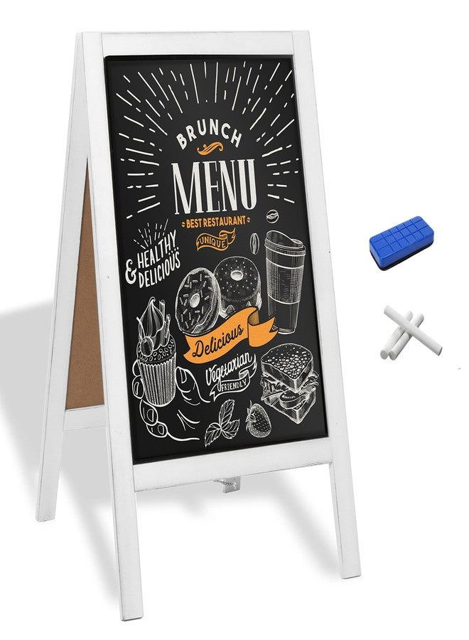 Ilyapa Wooden A-Frame Sign with Eraser & Chalk - 21 x 30 Inches Magnetic Sidewalk Chalkboard – White Menu Display for Restaurant, Business Or Wedding - Image 1