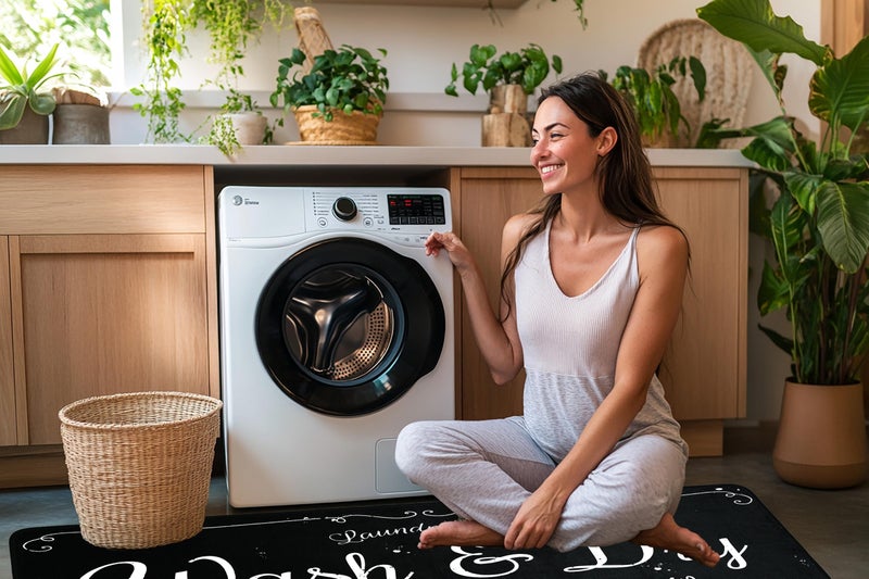 EYECY Laundry Room Rug Runner 20"x49" Non Slip TPR-Backed Rug for Kitchen, Bathroom, and Hallway - Black - Image 5