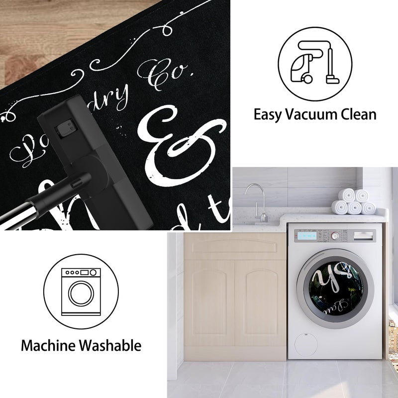 EYECY Laundry Room Rug Runner 20"x49" Non Slip TPR-Backed Rug for Kitchen, Bathroom, and Hallway - Black - Image 4