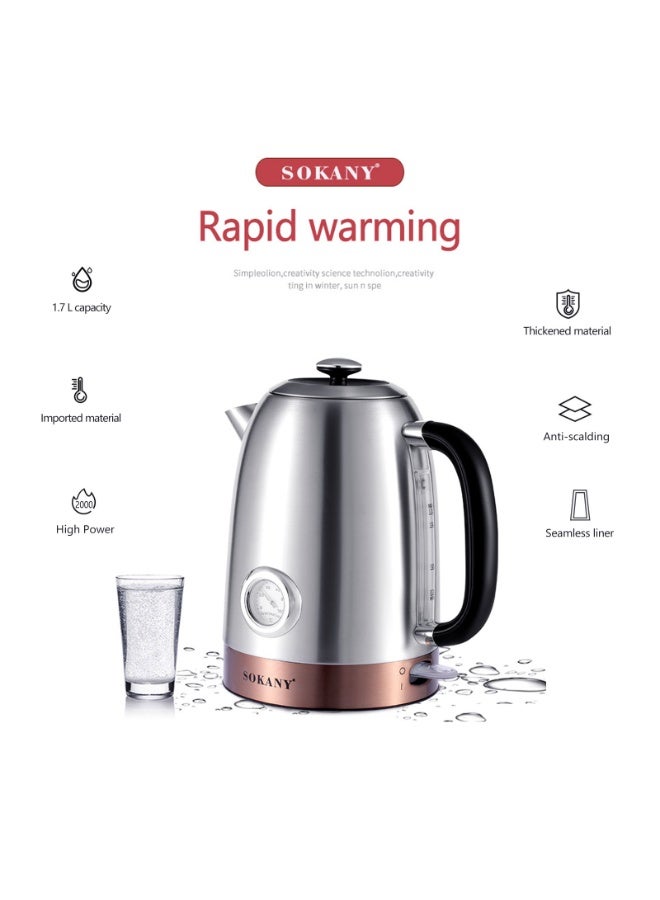 2200W Electric Kettle,1.7L Capacity,Quick Boiling, Lightweight Design, 360°Cordless Power Base, Auto Shut-Off, Boil-Dry Protection, Concealed Heating Plate - view 2