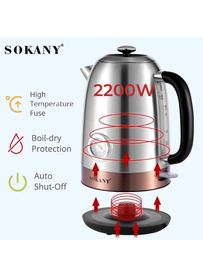 2200W Electric Kettle,1.7L Capacity,Quick Boiling, Lightweight Design, 360°Cordless Power Base, Auto Shut-Off, Boil-Dry Protection, Concealed Heating Plate - view 4
