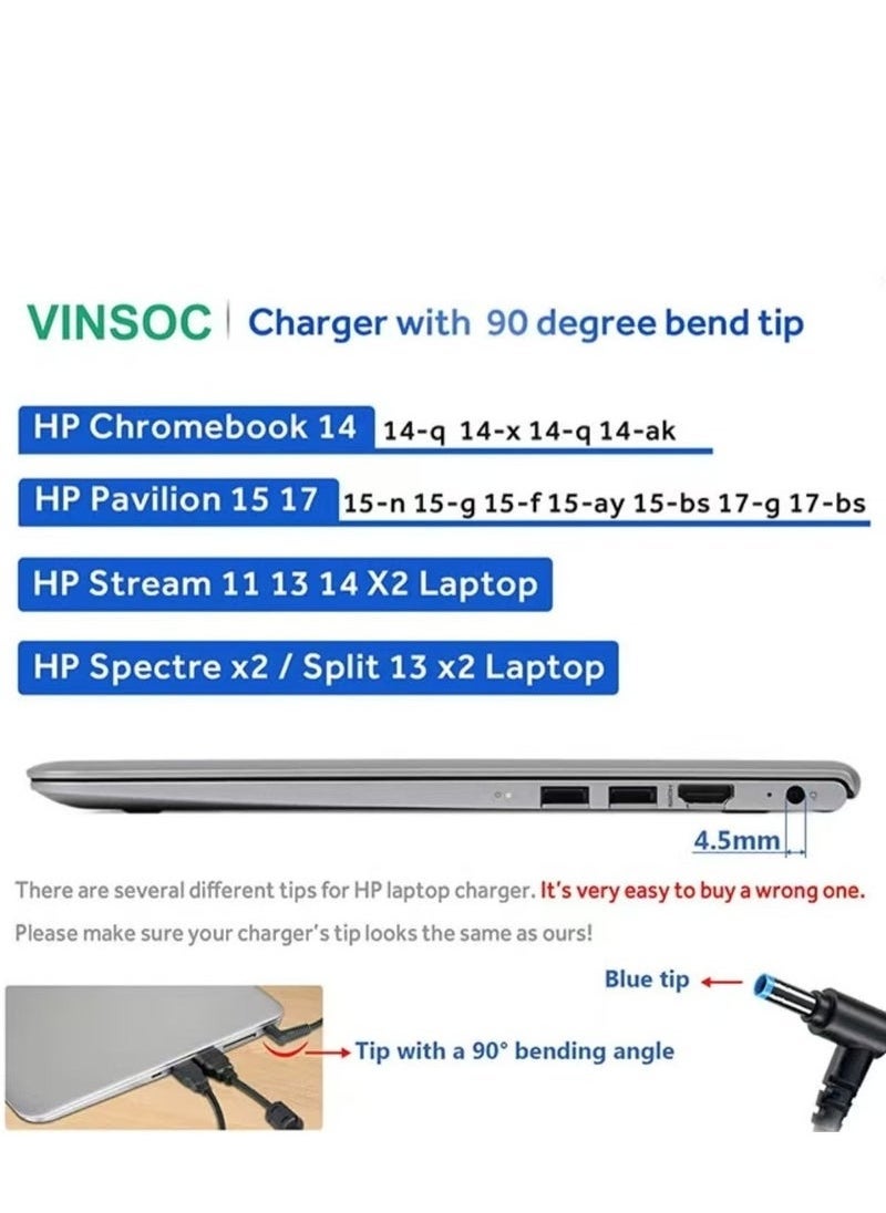 HP Laptop Charger 65W 45W 19.5V AC Adapter Replacement for HP Chromebook 11 14 G3 G4 Pavilion X360 11 13 15-f Envy 13 15 17 Stream 11 13 14 Elitebook Folio 1040 g1 Laptop (Blue Tip 4.5x3.0mm)  - Image 5