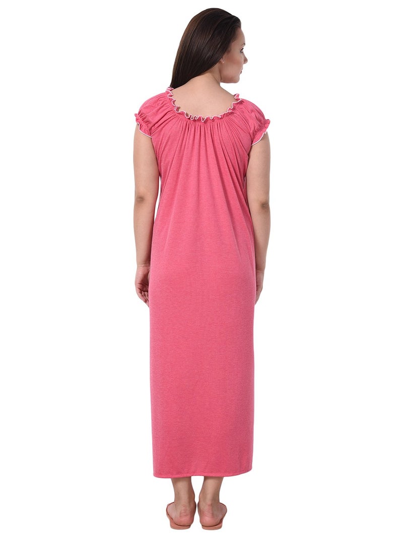 Noty Store Noty Women's Cotton Floral Maxi Nightgown (RS-1N-H-F-V_Magenta & Pink) - Image 4