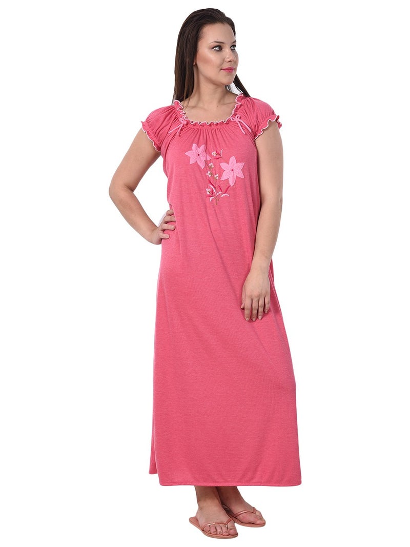 Noty Store Noty Women's Cotton Floral Maxi Nightgown (RS-1N-H-F-V_Magenta & Pink) - Image 1