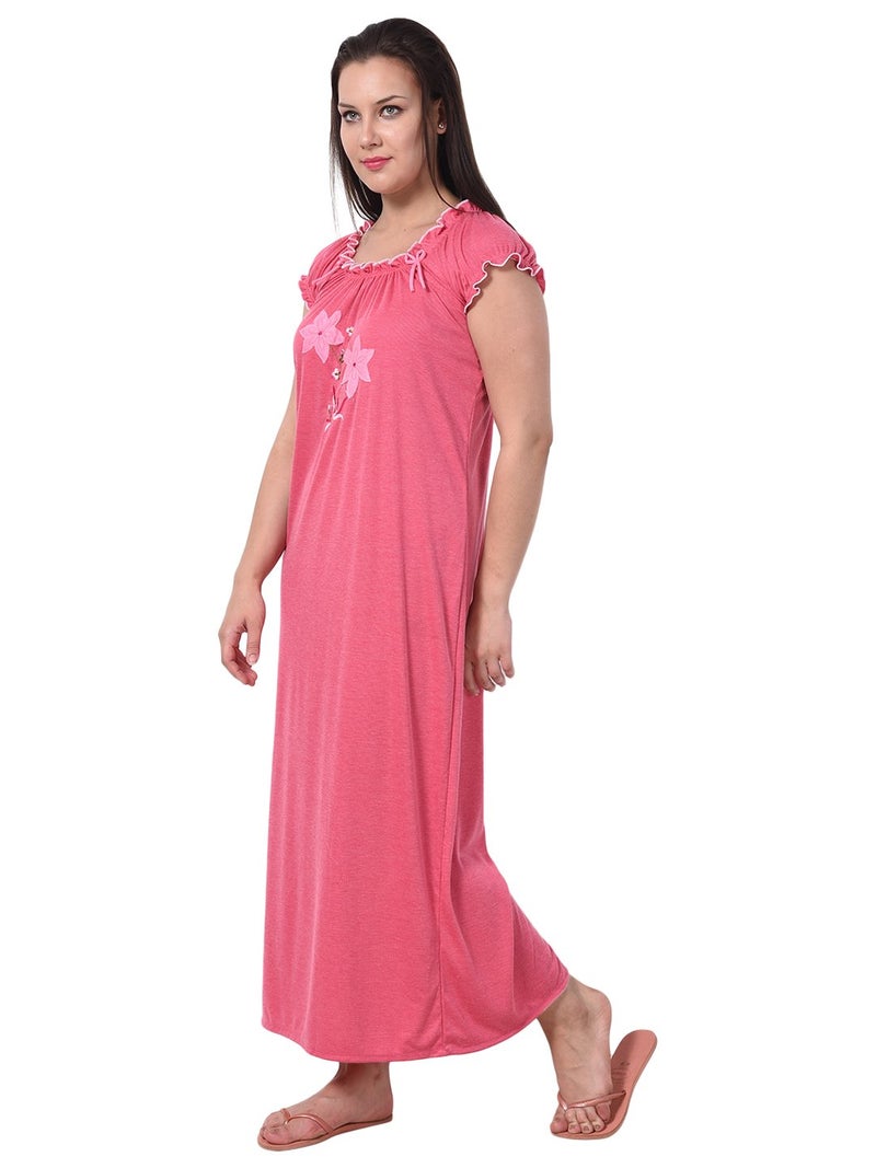 Noty Store Noty Women's Cotton Floral Maxi Nightgown (RS-1N-H-F-V_Magenta & Pink) - Image 3