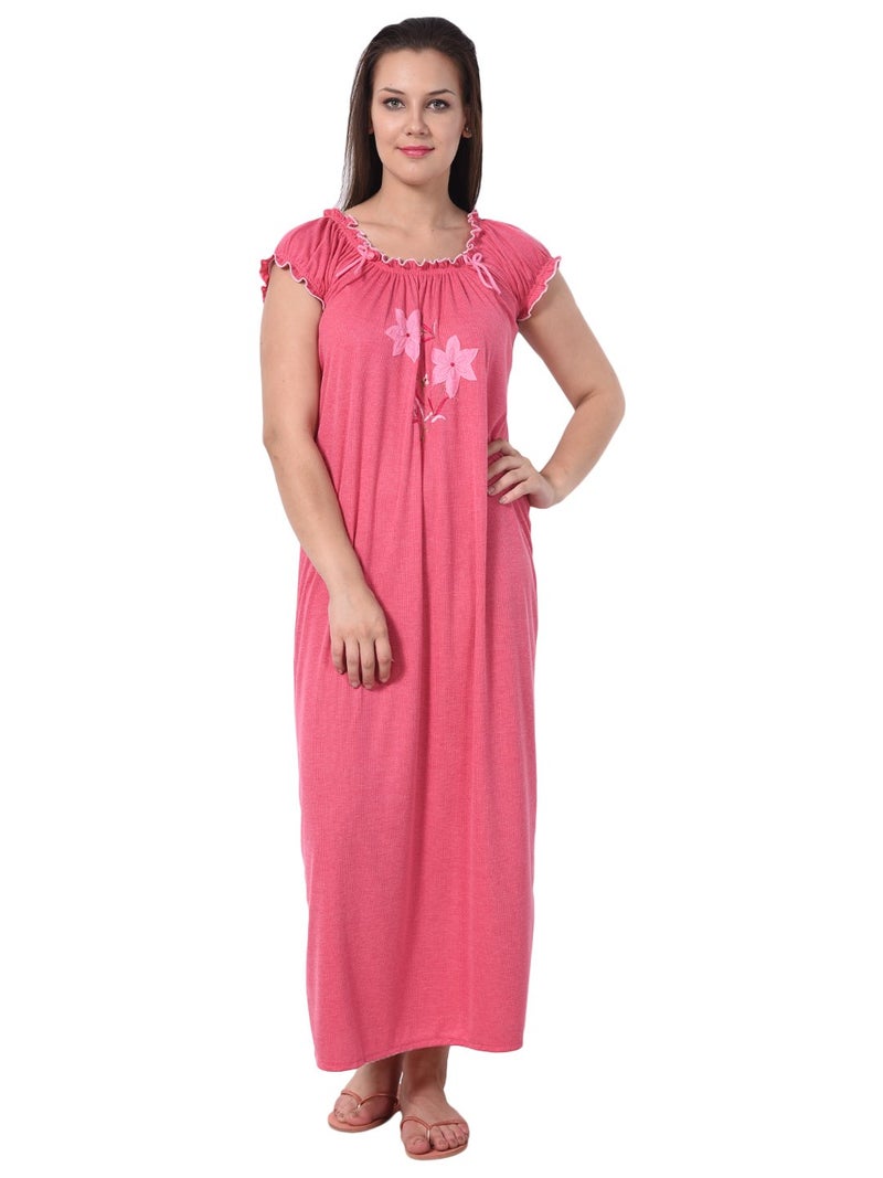 Noty Store Noty Women's Cotton Floral Maxi Nightgown (RS-1N-H-F-V_Magenta & Pink) - Image 2