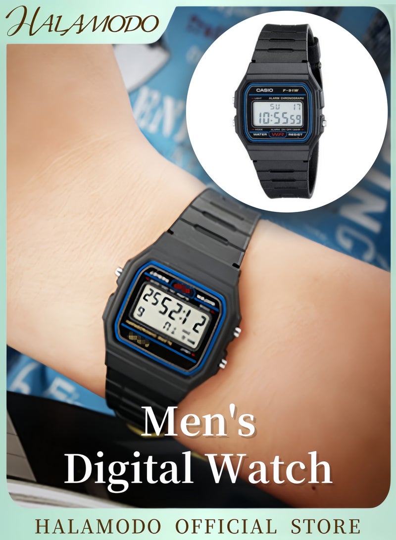 هالامودو ساعة كرونوغراف رقمية للرجال بسوار أسود ووجه ذهبي ومقاومة للماء وإضاءة LED وساعة توقيت وساعة منتظمة لقياس الوقت ومنبه يومي وخفيفة الوزن - Image 1