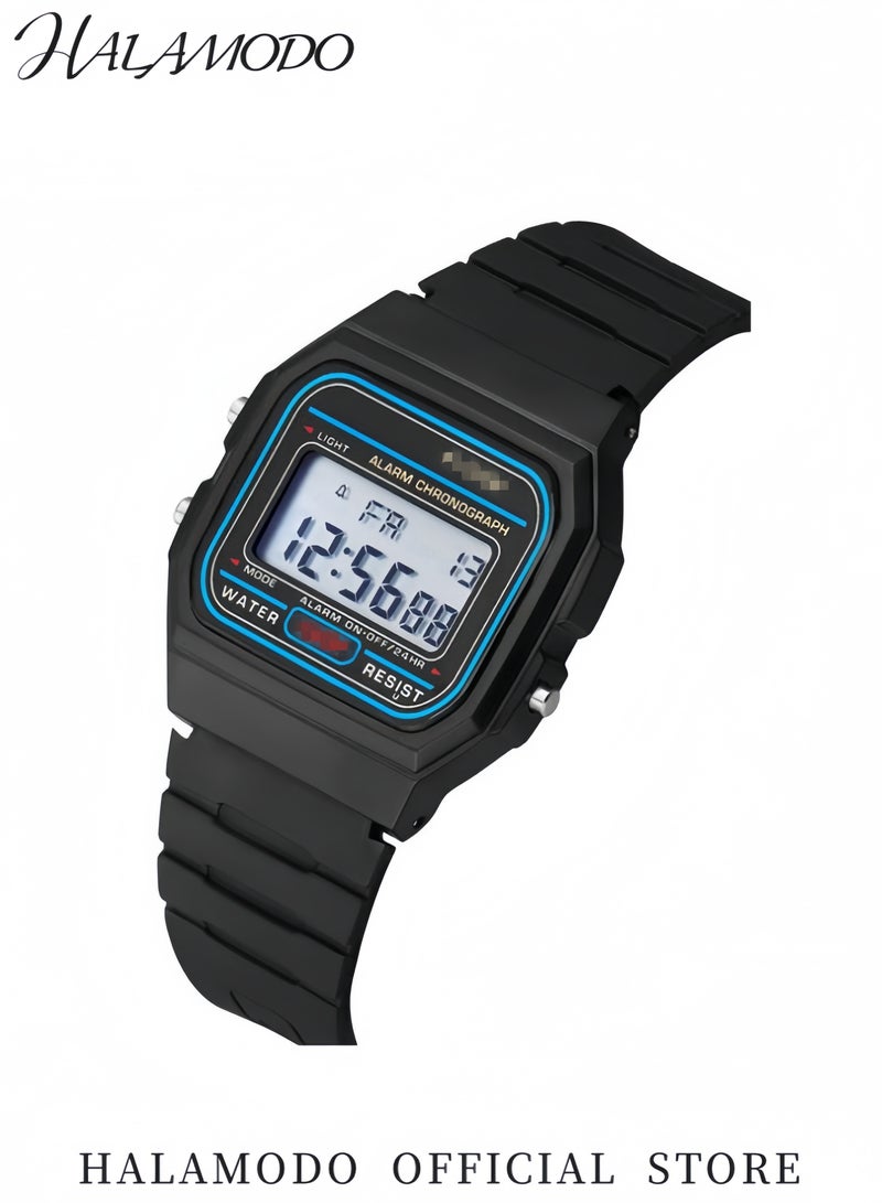 هالامودو ساعة كرونوغراف رقمية للرجال بسوار أسود ووجه ذهبي ومقاومة للماء وإضاءة LED وساعة توقيت وساعة منتظمة لقياس الوقت ومنبه يومي وخفيفة الوزن - Image 3