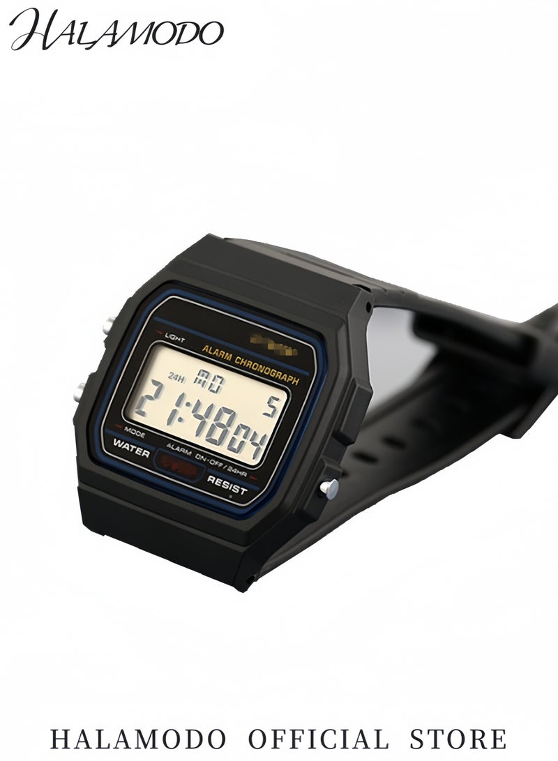 هالامودو ساعة كرونوغراف رقمية للرجال بسوار أسود ووجه ذهبي ومقاومة للماء وإضاءة LED وساعة توقيت وساعة منتظمة لقياس الوقت ومنبه يومي وخفيفة الوزن - Image 5