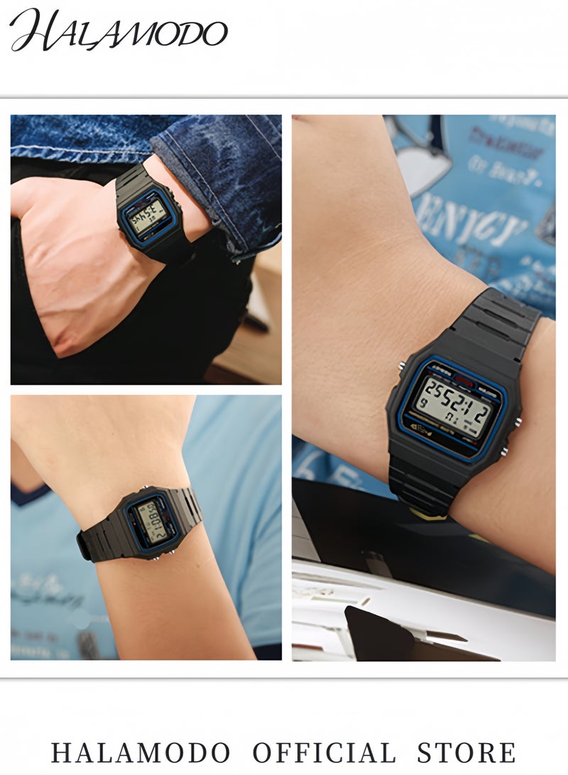 هالامودو ساعة كرونوغراف رقمية للرجال بسوار أسود ووجه ذهبي ومقاومة للماء وإضاءة LED وساعة توقيت وساعة منتظمة لقياس الوقت ومنبه يومي وخفيفة الوزن - Image 2