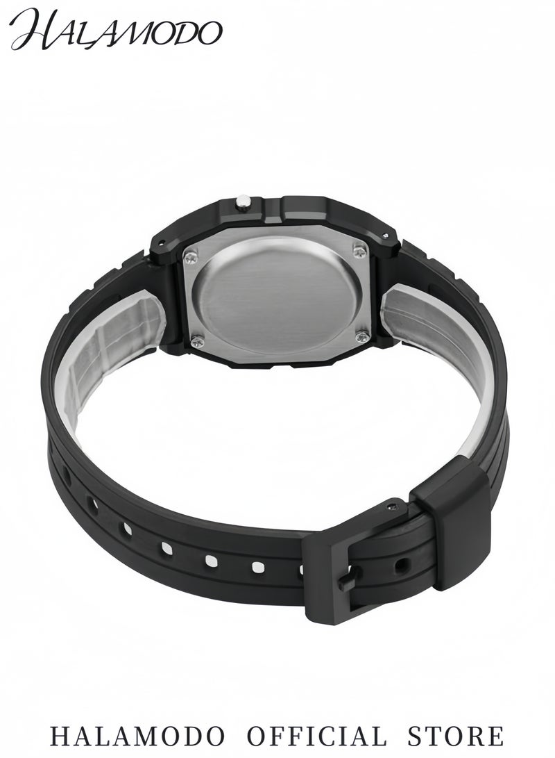 هالامودو ساعة كرونوغراف رقمية للرجال بسوار أسود ووجه ذهبي ومقاومة للماء وإضاءة LED وساعة توقيت وساعة منتظمة لقياس الوقت ومنبه يومي وخفيفة الوزن - Image 4