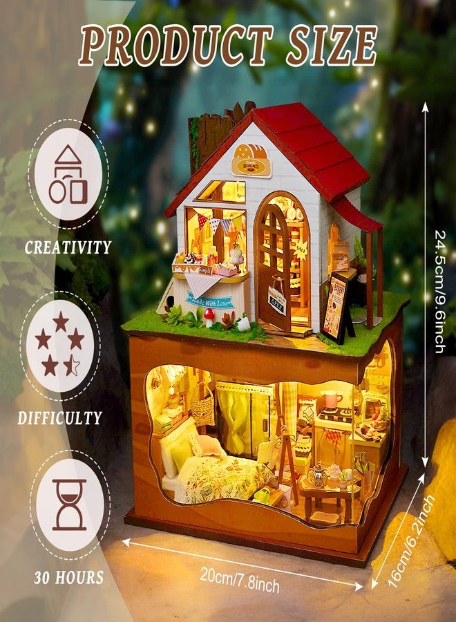 Foyucool Miniature House Kit, DIY Dollhouse Kits with Lights and Dust Cover, The for Family & Friends, Creative Craft Kit with Two-Story Bakery & Forest Basement - Image 2