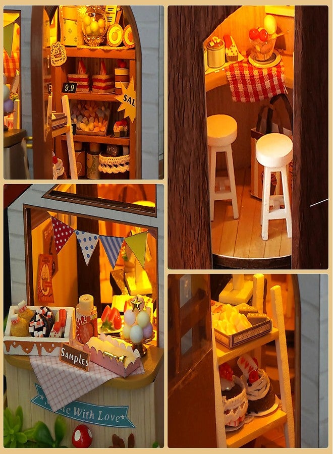 Foyucool Miniature House Kit, DIY Dollhouse Kits with Lights and Dust Cover, The for Family & Friends, Creative Craft Kit with Two-Story Bakery & Forest Basement - Image 4