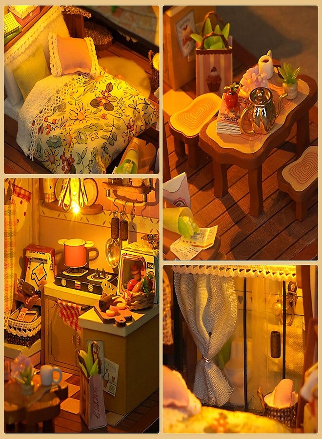 Foyucool Miniature House Kit, DIY Dollhouse Kits with Lights and Dust Cover, The for Family & Friends, Creative Craft Kit with Two-Story Bakery & Forest Basement - Image 3