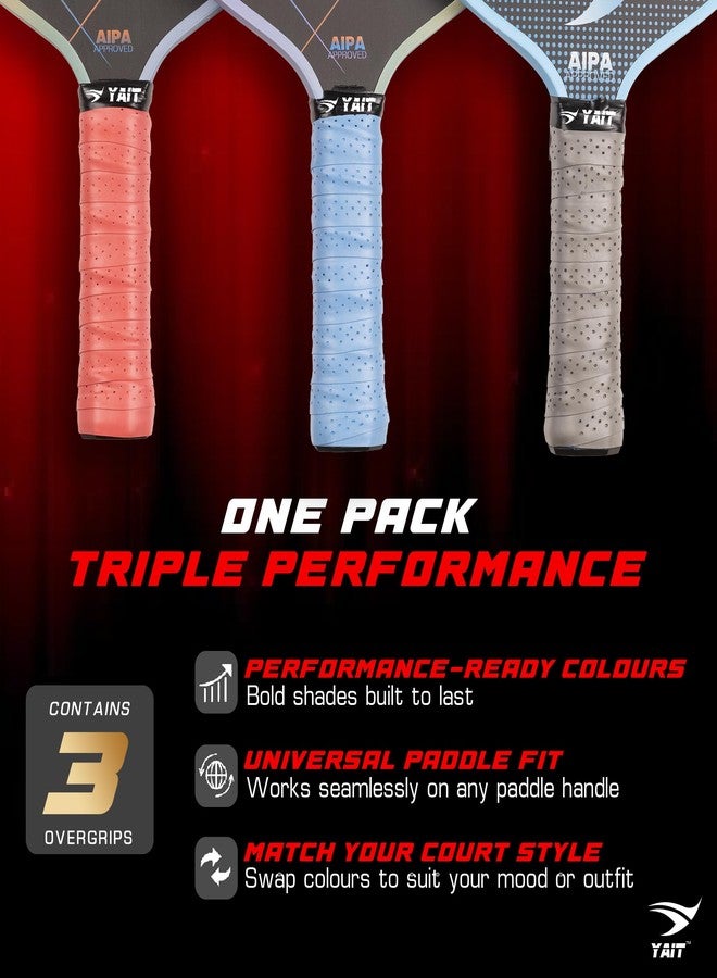 YAIT Universal Overgrips (Pack of 3) | High Tack Design | Breathable Comfort Material | Usable for Pickleball, Badminton, Tennis, Squash and Padel | Red, Blue & Grey Colours - Pack of 3 - Image 5