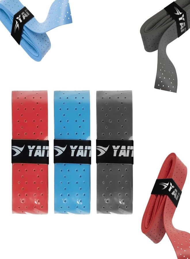 YAIT Universal Overgrips (Pack of 3) | High Tack Design | Breathable Comfort Material | Usable for Pickleball, Badminton, Tennis, Squash and Padel | Red, Blue & Grey Colours - Pack of 3 - Image 1
