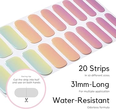 NAILOG Semi Cured Gel Nail Strips Glossy Long Lasting Soft Gel Finish 20 Extra Long Stickers WrapsDazzling Rainbow - Image 4