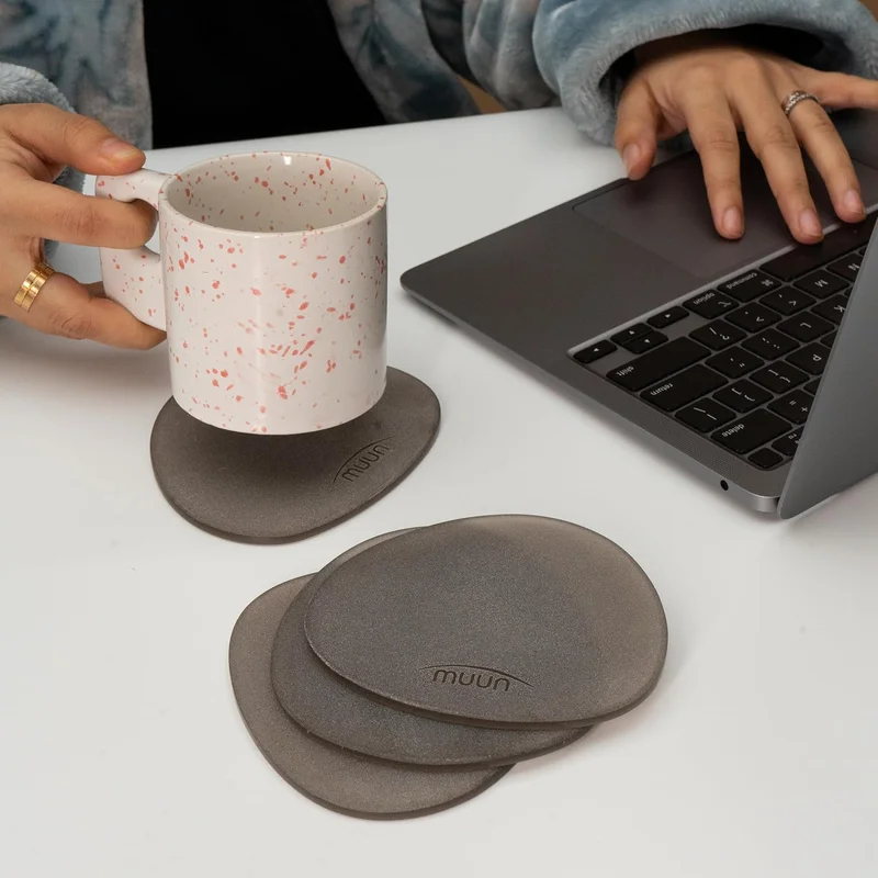 Muun Home MUUN HOME Frosted Glass Coasters Set of 4 - Brown, 11.1x10x0.4cm