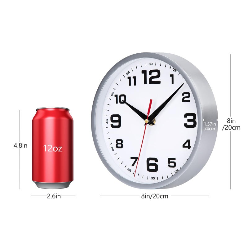 Warminn Wall Clock Silent Non-Ticking 8 Inch Modern Clocks Battery Operated Small Analog Silver Clock for Kitchen Bedroom Office Living Room Decor - Image 3