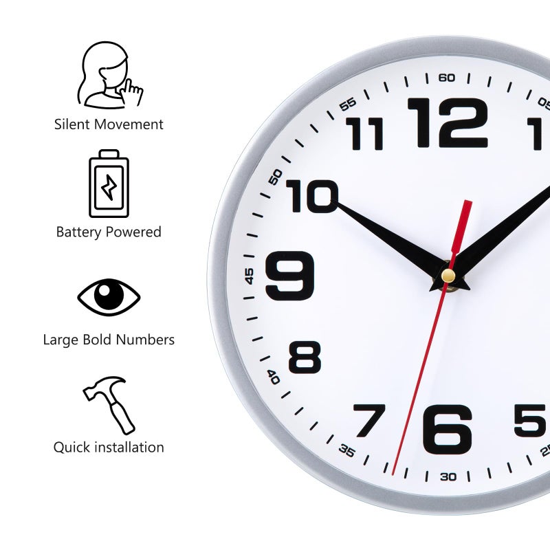 Warminn Wall Clock Silent Non-Ticking 8 Inch Modern Clocks Battery Operated Small Analog Silver Clock for Kitchen Bedroom Office Living Room Decor - Image 2