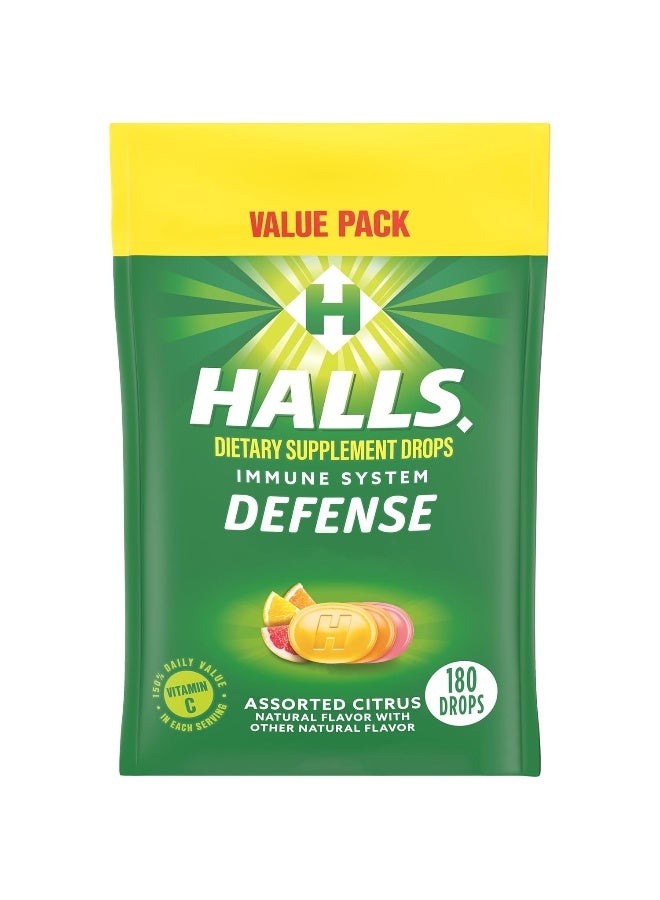 HALLS Defense Assorted Citrus Vitamin C Drops, Value Pack, 180 Drops - Image 1