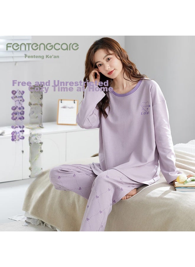 Fentengcare Women's Cotton Long Sleeve Pullover Round Neck Pajama Set Spring Autumn Casual Homewear Two-piece Lounge Wear Qh - Image 1