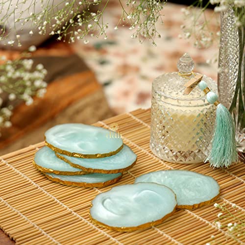 DULI Set of 6 Premium Resin Coasters Tea,Coffee Coasters (10 * 8 cm) (Aqua) - Image 1