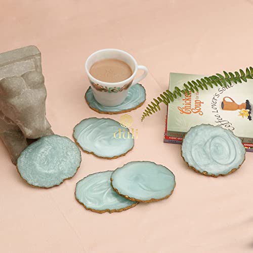 DULI Set of 6 Premium Resin Coasters Tea,Coffee Coasters (10 * 8 cm) (Aqua) - Image 3