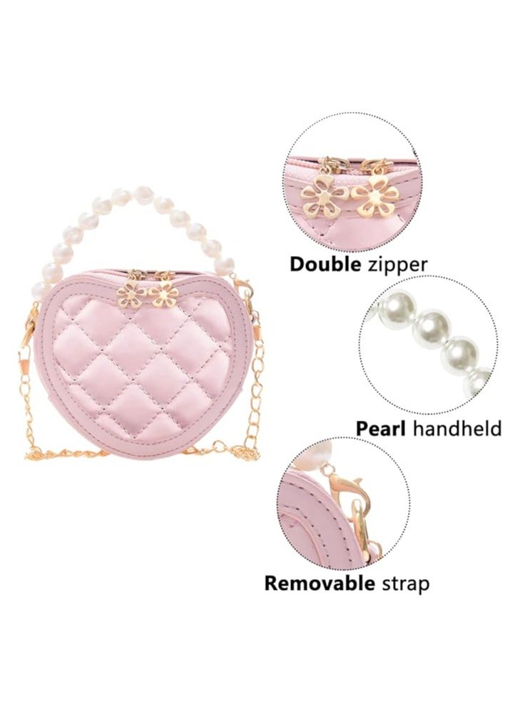 Little Girls Purse, Cute Kids Heart Purse, Toddler Crossbody Purse, Mini Handbag with Pearl Handle Gift  - Image 2
